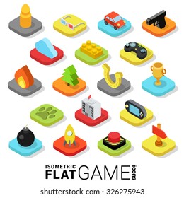 Flat 3d Isometric Trendy Style Game Gaming Gamification Web Mobile App Infographics Icon Set. Website Application Collection.