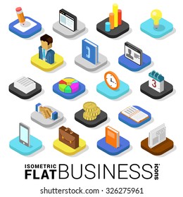 Flat 3d Isometric Trendy Style Business Finance Money Web Mobile App Infographics Icon Set. Website Application Collection.