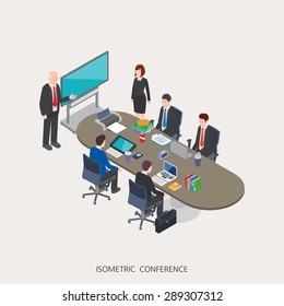 Flat 3d isometric vector illustration conference concept design, Abstract urban modern style, high quality business series.