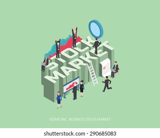 Flat 3d isometric vector illustration stock market concept design, Abstract urban modern style, high quality business series. 