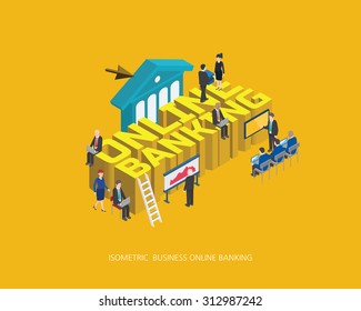  Flat 3d isometric vector illustration online banking concept design, Abstract urban modern style, high quality business series. 
