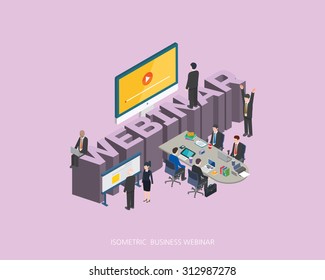  Flat 3d Isometric Vector Illustration Webinar Concept Design, Abstract Urban Modern Style, High Quality Business Series. 