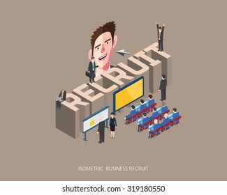 Flat 3d isometric vector illustration recruit concept design, Abstract urban modern style, high quality business series. 