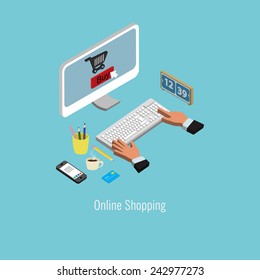 Flat 3d Online Shopping. Vector format.