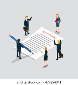 Flat 3d web isometric contract signature and  people infographic concept vector