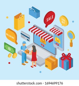 Flat 3d web isometric e-commerce