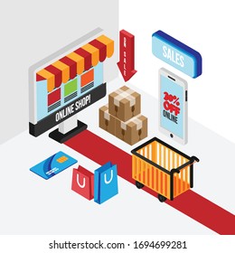 Flat 3d web isometric e-commerce
