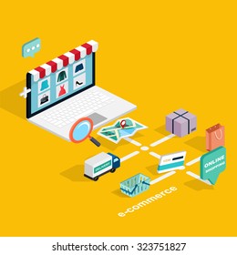 Flat 3d web isometric e-commerce, electronic business, online shopping, payment, delivery, shipping process, sales, black friday infographic concept vector. tablet buy button.