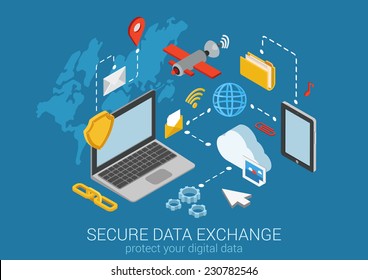 Flat 3d web isometric online safety, data protection, secure connection, cryptography, antivirus. Firewall, cloud file exchange, internet security, wireless access, VPN infographic concept vector. svg