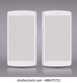 Flat 3d white smartphones mockups with blank screen isolated. Empty screen phone. Vector illustration. for printing and web element, Game and application mockup.