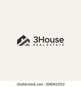flat 3House real estate home house logo design