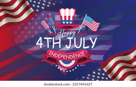 Flat 4th of july background with usa flag and map , 4th of july background , happy independence day 4th of july for website header, corporate sign business, social media posts, advertising agency