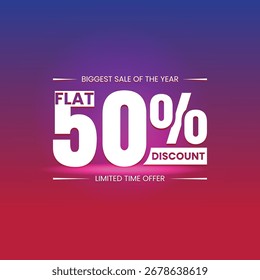 Plano 50% Desconto Oferta Banner Design | Ilustração de vetor para promoção de venda
