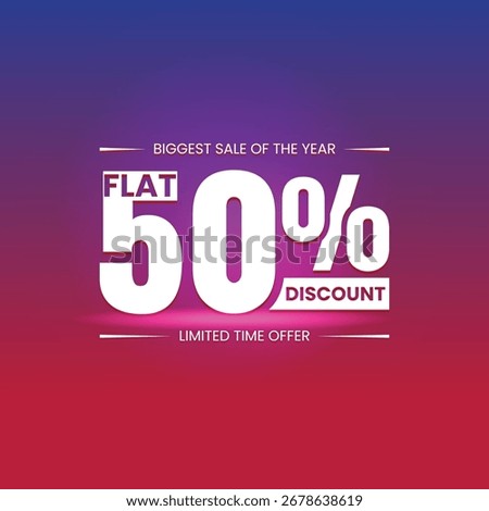Flat 50% Discount Offer Banner Design | Vector Illustration for Sale Promotions