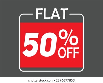 "Flat 50% Off" template design. Flat Sale Banner Design template for Social Media and Websites on a light black background. Happy Holidays and Christmas Eve.