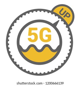FLat 5g illustration with speedometer icon . Dashed circle with arrow 