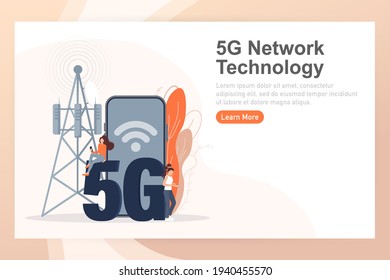 Flat 5g people on light background. Digital communication. Internet technology.