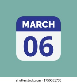 Flat 6 March Calendar Date Icon Stock Vector