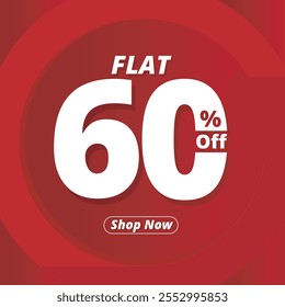 Flach 60 % Rabatt auf Banner-Design. Rabattvorlage. Flach 60% Rabatt auf Red Poster. Illustrationsdesign..eps