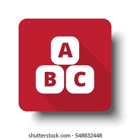 Flat Abc Blocks web icon on red button with drop shadow