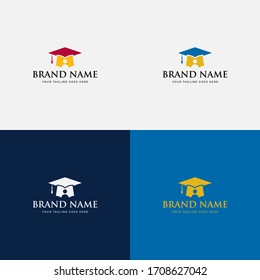 Flat abstract Academic logo design, Education, academy, school, college, university, learn, study, hat, book, symbol, graduate cap logo design vector elements.