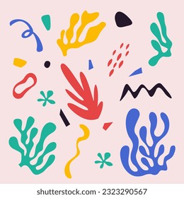 Flat abstract art with Henri mattise style painting Colorful illustration vector, Decorative floral seamless pattern with trendy shapes