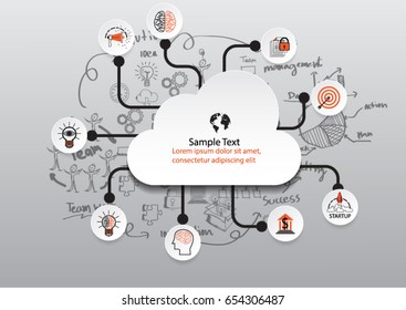 Flat abstract background with business  symbols. Cloud computing. Mobile devices.