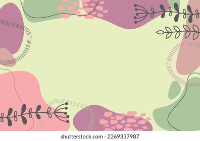 Flat abstract background with light pastel colors and  with shapes, plants, lines. Vector illustration