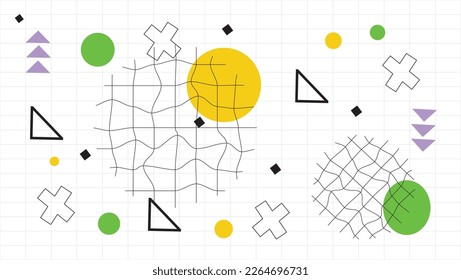 Fondo plano abstracto con composición geométrica neo Memphis. Ilustración conceptual de las tecnologías de ciberpunk de alta tecnología del futuro. 