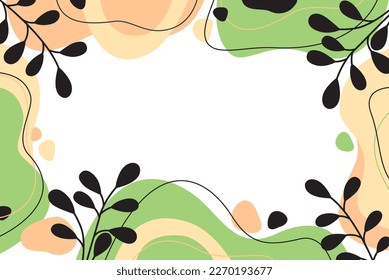Fondo plano abstracto con formas, plantas y línea. Colores de primavera. Ilustración del vector
