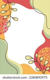 Flat abstract background with shapes, plants and lines. Vector illustration