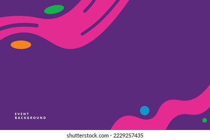 Flat abstract background using purple, green, pink, blue, and orange color. Background with flat curvy decoration. Suitable for event, backdrop, presentation, and cover.