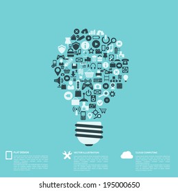 Flat abstract background with web icons. Interface symbols. Cloud computing. Mobile devices.