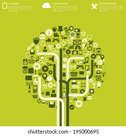 Flat abstract background with web icons. Interface symbols. Cloud computing. Mobile devices.