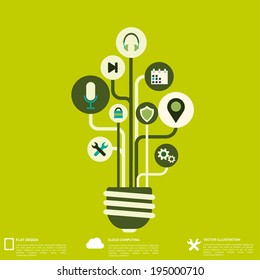 Flat abstract background with web icons. Interface symbols. Cloud computing. Mobile devices.