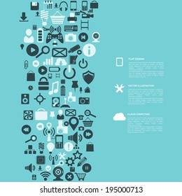Flat abstract background with web icons. Interface symbols. Cloud computing. Mobile devices.