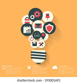 Flat abstract background with web icons. Interface symbols. Cloud computing. Mobile devices.