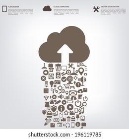Flat abstract background with web icons. Interface symbols. Cloud computing. Mobile devices.