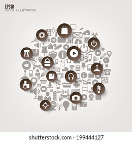 Flat abstract background with web icons. Interface symbols. Cloud computing. Mobile devices.Business concept.