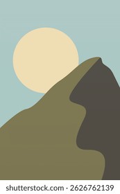 Flat abstract boho landscape wall art illustration background. Minimalistic aesthetic landscape boho illustration