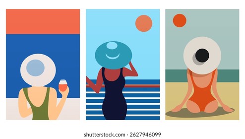 Plano abstrato boho paisagem parede arte ilustração fundo. Ilustração de boho de paisagem estética minimalista