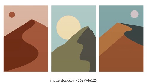 Flat abstract boho landscape wall art illustration background. Minimalistic aesthetic landscape boho illustration