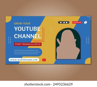 Flat abstract business youtube thumbnail template.colorful thumbnail template design for youtube content with yellow color.