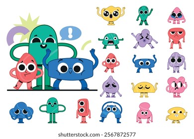 Flat abstract character emotions icons with illustration set