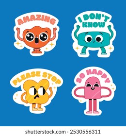 Flat abstract character emotions stickers set