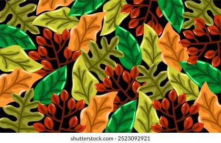 Flat abstract colorful leaves pattern background