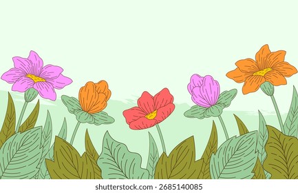 Flat abstract floral leaves background