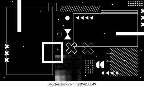 Flat abstract glitched generative art background with neo Memphis geometric composition. Conceptual illustration of high-tech cyberpunk technologies of the future. Wireframe background