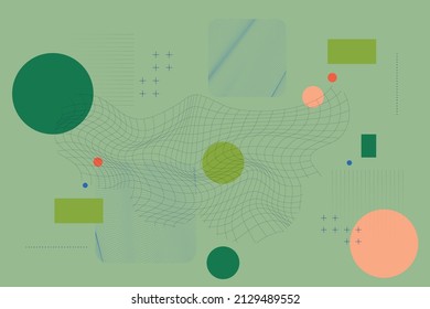 Flat abstract glitched generative art background with neo Memphis geometric composition. Conceptual illustration of high-tech cyberpunk technologies of the future. Wireframe background