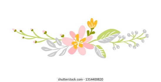 Flat abstract green flower herbs bouquet.   floral Illustration white background